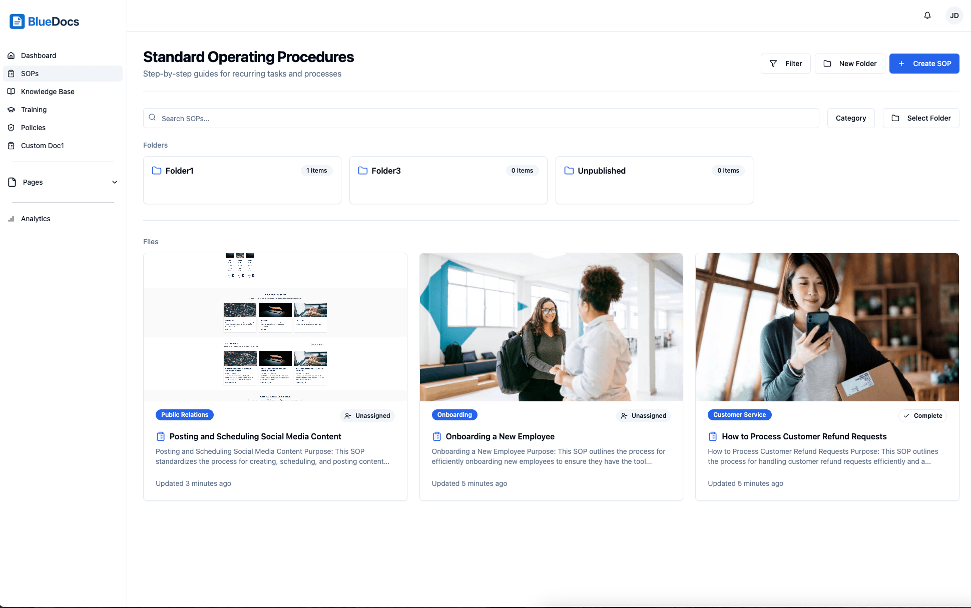 Department-specific onboarding landing page