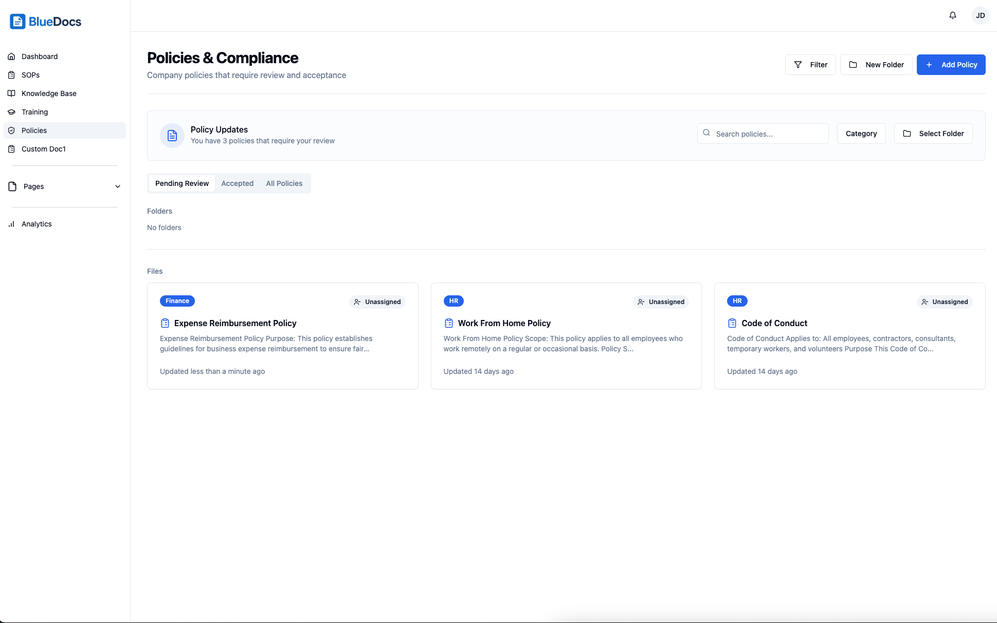 Policy viewer interface showing accept button and version notes