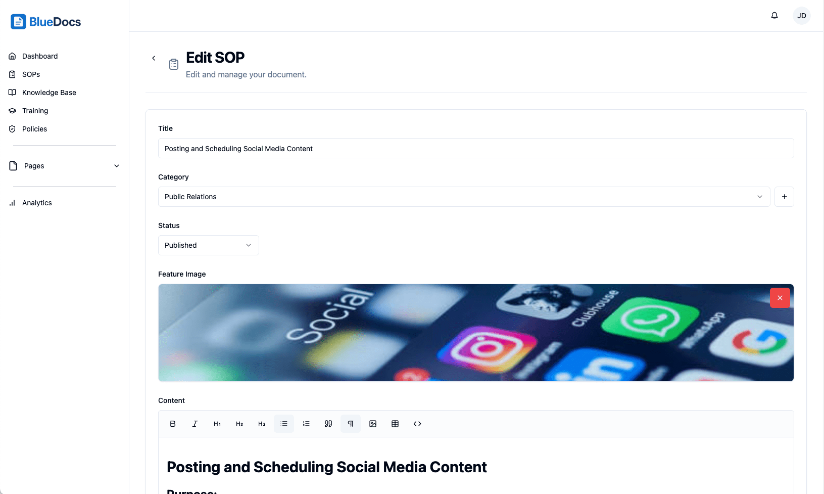 Article view with embedded media and edit history