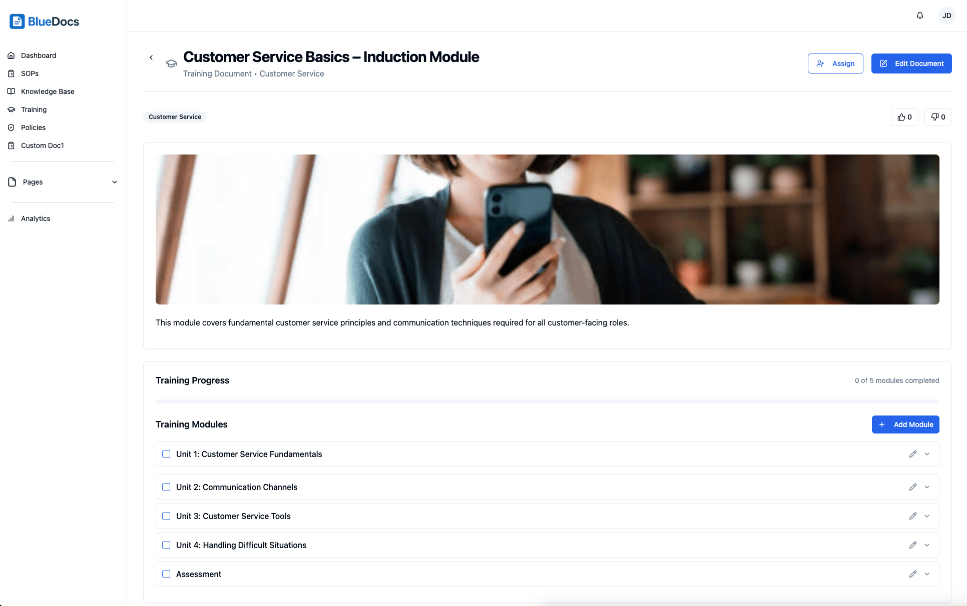 Interactive training module with quiz and embedded video