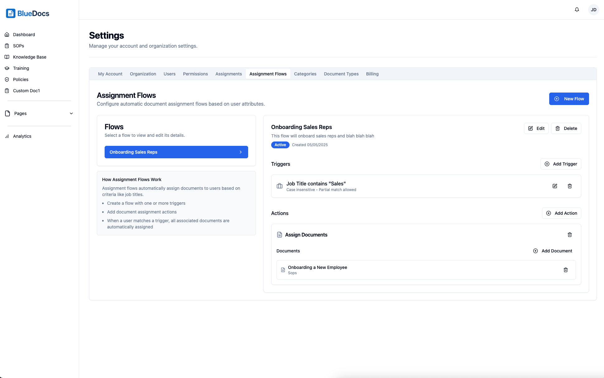 Assignment panel showing recipients and due dates